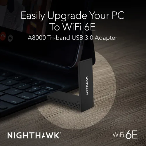 Miniatura 2 de NETGEAR Nighthawk Adaptador USB 3.0 WiFi 6E (A8000) - Velocidad inalámbrica Gigabit de triple banda AXE3000 (hasta 3Gbps) - Nueva banda de 6GHz