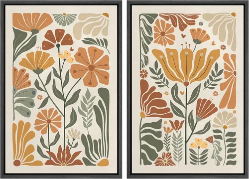 Miniatura 46 de SIGNFORD Lienzo enmarcado para pared, juego de arte con hojas de palmera de selva, polígonos geométricos, formas abstractas, ilustración, arte