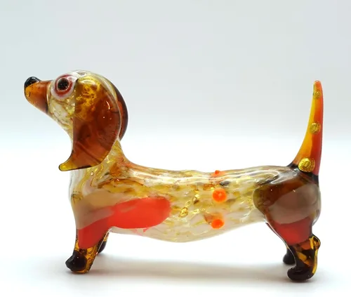 Miniatura 21 de Figuras en miniatura de perro salchicha soplado a mano, arte de animales coleccionables, regalo para decoración del hogar (4 pulgadas, azul negro)