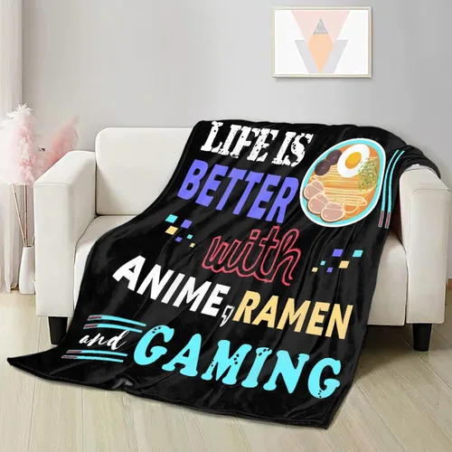 Miniatura 3 de Manta de Juego para Chicos y Hombres, Solo un Chico que Ama el Anime, Ramen y Mantas de Videojuegos, Manta Suave de Franela, Manta Decorativa Ligera