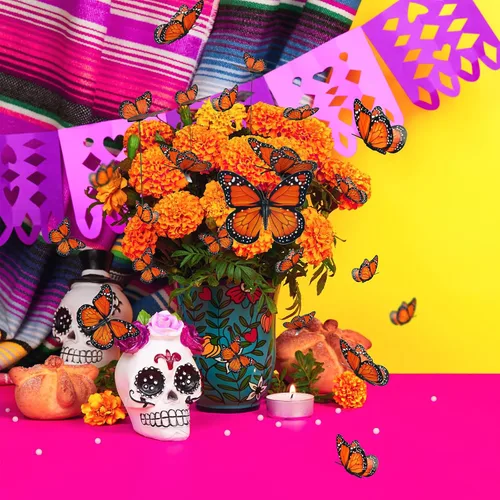Miniatura 6 de Tcevily 144 decoraciones de mariposa monarca – 72 estacas, 36 pinzas para el pelo de mariposa, 36 calcomanías de pared para suministros de fiesta