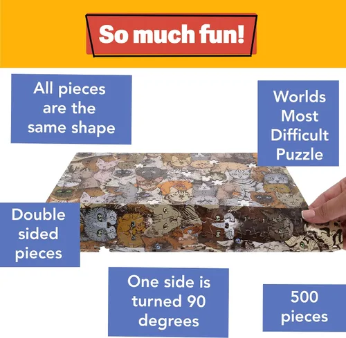 Miniatura 8 de TDC Games Rompecabezas más difícil del mundo – Gatos – 500 piezas de doble cara – 15 pulgadas