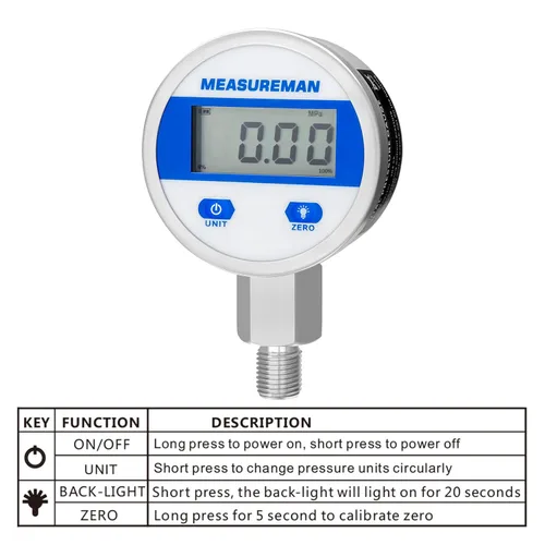 Miniatura 4 de MEASUREMAN Dial de 2-1/2", manómetro industrial hidráulico digital con montaje inferior NPT de 1/4", caja de acero inoxidable y conexión