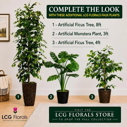 Miniatura 4 de LCG Florals - Árbol artificial de ficus de 4 pies en maceta de metal de cobre, planta de interior sintética con tronco de madera real, totalmente