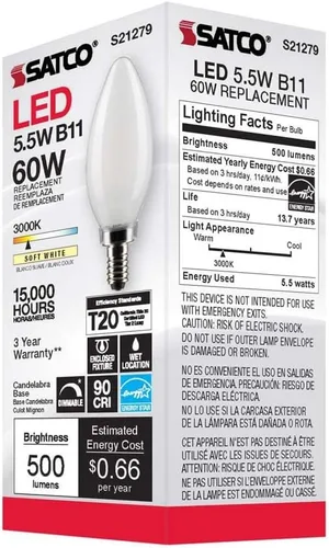 Miniatura 8 de Satco 6Pk 5.5w B11 LED 3000K Candelabro Base Helado Regulable - 60W Equiv