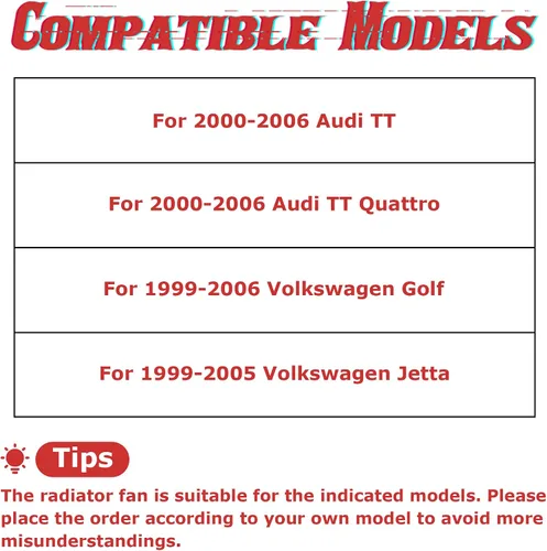 Miniatura 9 de PartsFlow Ventilador de enfriamiento del radiador izquierdo para Audi TT/TT Quattro 2000-2006 para Volkswagen Golf 1999-2006 para Volkswagen Jetta