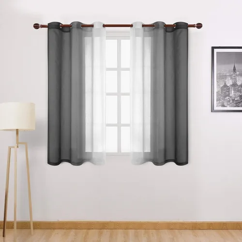 DWCN Cortinas cortas transparentes negras degradadas – Cortinas de lino sintético semi gasa degradadas filtrantes de luz para dormitorio y sala de
