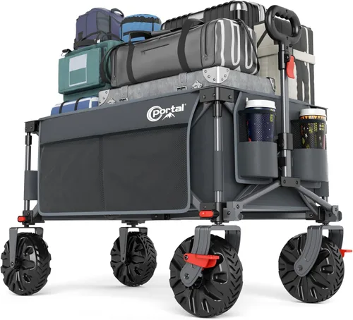 Miniatura 11 de PORTAL Carritos de Playa Utilitarios Plegables de Servicio Pesado con Ruedas Todo Terreno para Exteriores, Campamento, Jardín, Compras, Comestibles