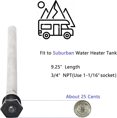 Miniatura 2 de Paquete de 2 varillas de ánodo para calentador de agua para RV, varilla de ánodo para calentadores de agua caliente de RV, pieza suburbana