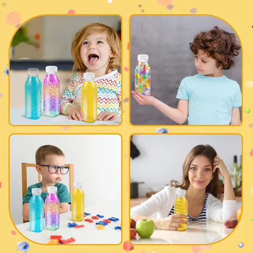 Miniatura 6 de Honeydak Paquete de 24 botellas sensoriales vacías, botellas de plástico transparente de 12 onzas con tapas blancas para manualidades sensoriales