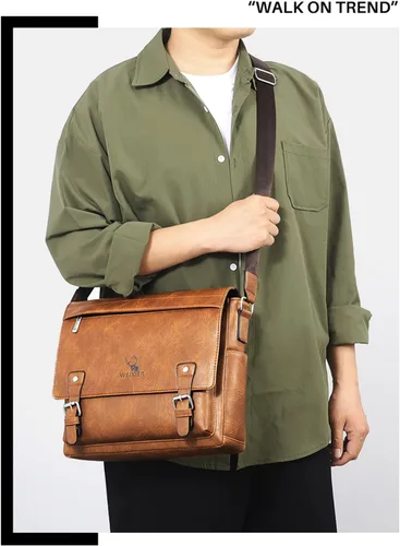 Miniatura 7 de KUANG! Bolso de hombro para hombre de piel sintética, bolso de mensajero de negocios, maletín de viaje, bolso cruzado con múltiples bolsillos