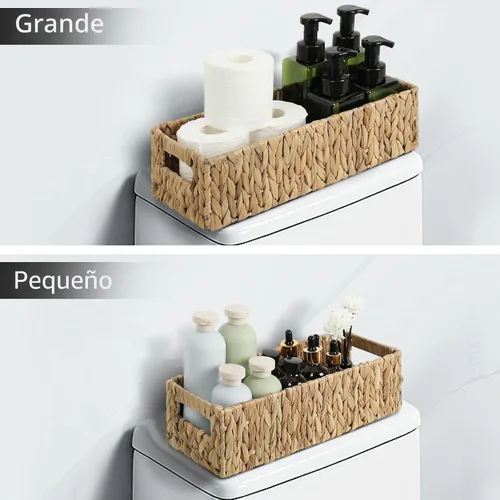 Miniatura 6 de Graciadeco Cesta de mimbre pequeña de anidación, cestas de papel higiénico de jacinto de agua, organizador de baño, cestas largas y estrechas