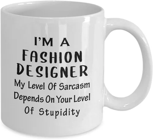 Miniatura 2 de Divertida taza de café con texto en inglés "Im a Fashion Designing" - My Level of Sarcasm Depends, regalos para artistas textiles, diseño de ropa