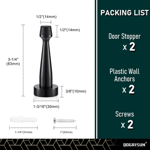 Miniatura 3 de QOGRISUN 's Topes de puerta negros de latón macizo resistentes, longitud total de 3-1/4 pulgadas de protector de pared decorativo con punta