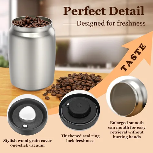 Miniatura 4 de Recipiente de café al vacío, recipientes herméticos de acero inoxidable para almacenamiento de café con cuchara medidora y tapa hermética