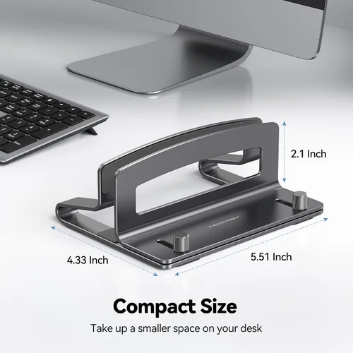 Miniatura 6 de TECKNET Soporte vertical para laptop, soporte ajustable de aluminio para laptop (hasta 17.3 pulgadas), soporte vertical que ahorra espacio