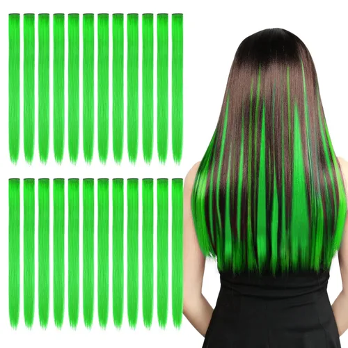 Miniatura 14 de Kyerivs 24 Extensiones de Cabello Azul de 20 Pulgadas con Pinza Arcoíris, Extensiones Sintéticas Lacias para Niñas, Accesorios de Cabello Coloridos