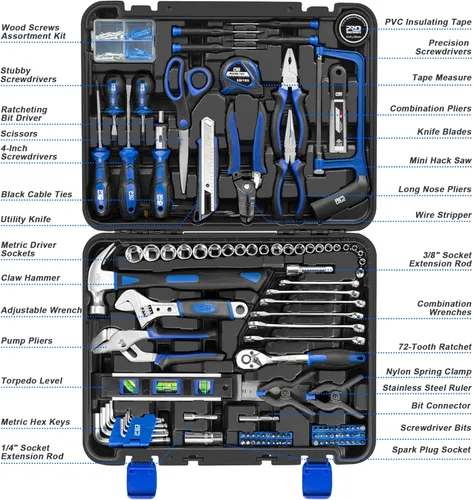 Miniatura 3 de Prostormer Kit de herramientas de 259 piezas, juego de herramientas manuales para el hogar general con caja de herramientas de almacenamiento de Azul
