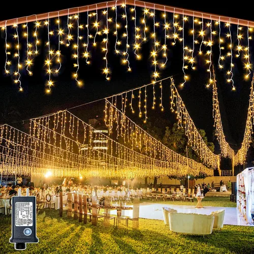 Miniatura 17 de Luces de carámbano, luces de Navidad de 33 pies con 400 LED, 75 caídas, 8 modos, enchufable e impermeable, para festividades, boda, fiesta, hogar