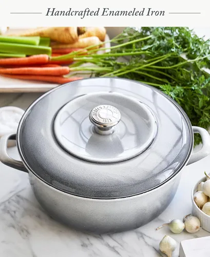 Miniatura 2 de Merten & Storck - Olla holandesa redonda de 7 cuartos con tapa, olla de hierro esmaltado fabricada en Europa, apta para inducción y todas las Gris
