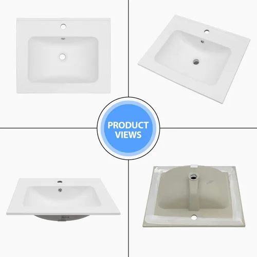 Miniatura 5 de Lordear Fregadero de baño blanco con un agujero de 24 x 20 pulgadas, un agujero, porcelana, cerámica, lavabo para lavabo de baño de 24 pulgadas