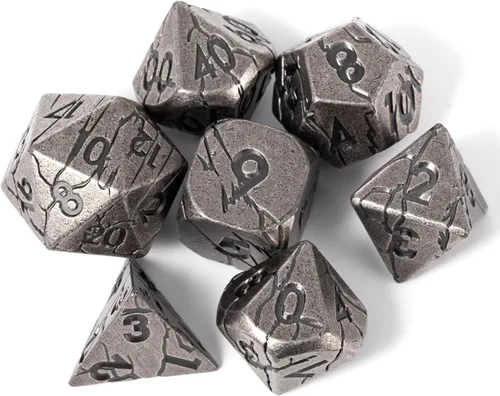 Miniatura 23 de Dados de metal para DND – Ruinas de faraón oro oscuro con grietas moradas – Juego de dados poliédricos para D&D, RPG y más – Bellamente detallados