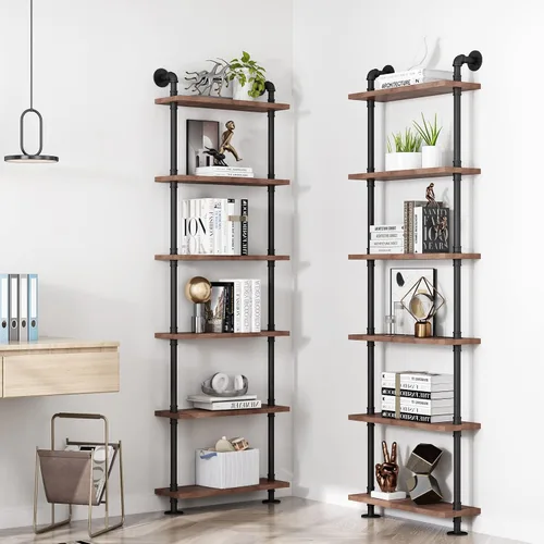 Miniatura 3 de Estantería industrial con escalera de madera rústica, estante industrial para decoración y almacenamiento de sala de estar, estantería