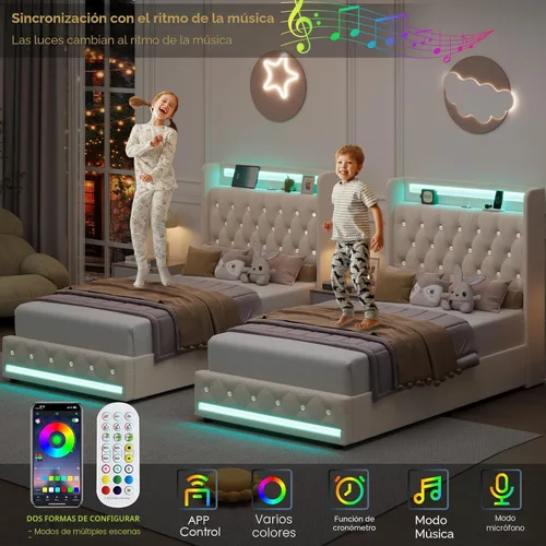 Miniatura 3 de HIFIT Marco de cama tapizada tamaño individual LED con cabecera de estación de carga y 4 cajones de almacenamiento, marcos de cama de plataforma