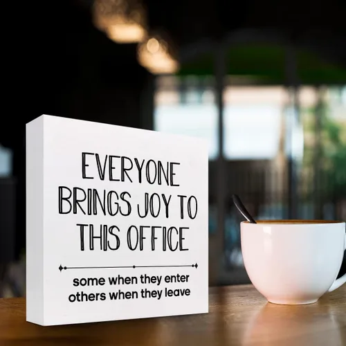 Miniatura 3 de Letrero de madera con texto en inglés "Everyone Brings Brings to This Office", divertido letrero de madera para oficina en casa, estante
