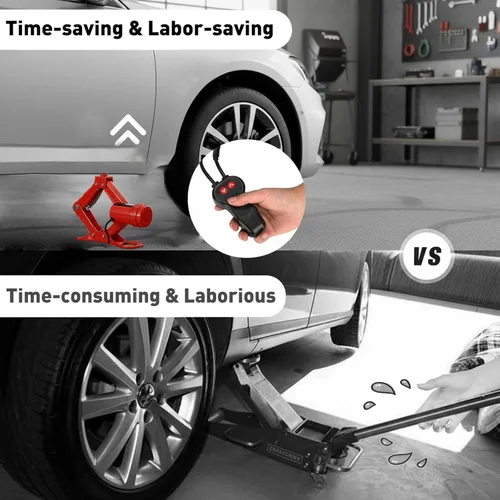 Miniatura 5 de STANDTALL - Gato eléctrico para autos 3T, gato de piso de tijera, juego de elevador automático de 12V, kit de reparación de neumáticos para Rojo