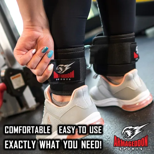 Miniatura 2 de ARMAGEDDON SPORTS Par de correas de tobillo de calidad dobles en D para fijación de máquinas de cable, tobilleras para equipo de entrenamiento
