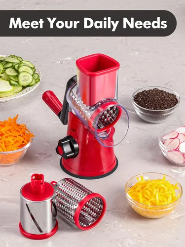 Miniatura 9 de Rallador rotativo de queso con mango - Trituradora de queso 3 en 1, rallador giratorio de acero inoxidable de mano, rebanador de verduras