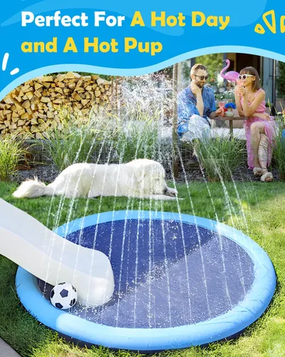 Miniatura 7 de Peteast Alfombrilla grande para salpicaduras para perros, piscina antideslizante con aspersor grueso, azul, 86 pulgadas