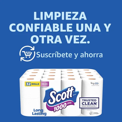Miniatura 9 de Scott 1000 papel higiénico de confianza, 32 rollos, seguro para sépticos, papel higiénico de 1 capa