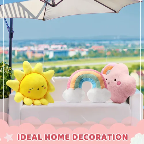 Miniatura 7 de Queekay Juego de 3 cojines de felpa suave para niños, luna y estrella, almohada de felpa suave para guardería, bonita almohada para habitación