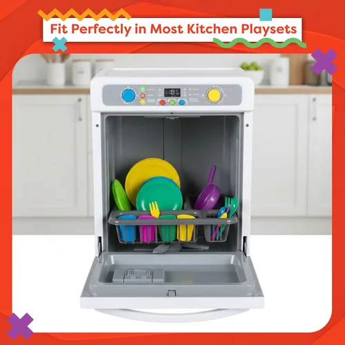 Miniatura 5 de Hey! Play! Juego de platos de juego para niños, juego de vajilla de 27 piezas con escurridor, para juegos de cocina y comida de simulación, juguetes