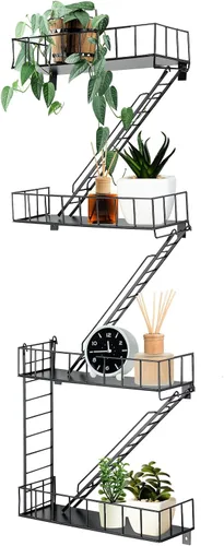 Miniatura 9 de Zonon Estante de pared de escape de incendios, estantes de escalera de metal, decoración de pared, estantes flotantes, estante de figura de acción