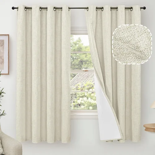 Miniatura 41 de Cortinas Opacas de Lino Azul Bebé para Guardería de 40 Pulgadas de Largo, 2 Paneles, Cortinas Cortas con Aislamiento Térmico Boho de Bloqueo Total