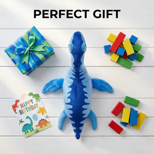 Miniatura 6 de Juguete de peluche de dinosaurio de Plesiosaurio de simulación, juguete de peluche de dinosaurio azul de 16 pulgadas, figuras de peluche suaves