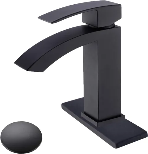 Miniatura 8 de TRUSTMI Grifo de baño de un solo orificio de latón cuadrado de cascada con placa de cubierta de 6 pulgadas y drenaje de desbordamiento, oro cepillado