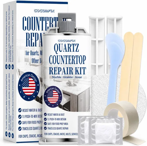 Kit de reparación de encimera de cuarzo blanco, kit de reparación de cuarzo y relleno de virutas de encimera para chips de bordes, grietas, arañazos