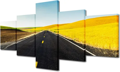 Miniatura 103 de TUMOVO Lienzo decorativo para pared de sala de estar, 5 paneles de naturaleza, Alaska, Estados Unidos, autopista alrededor de montañas, paisaje