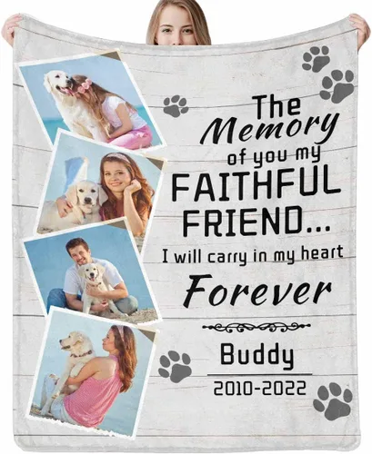 Miniatura 25 de Artsadd Manta conmemorativa personalizada con fotos para la pérdida de perros y gatos, manta conmemorativa personalizada, regalos de memoria amorosa