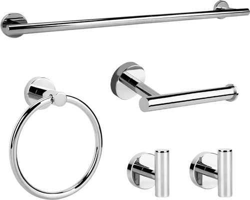 Miniatura 9 de Juego de Accesorios de Ferretería de Baño de Oro Cepillado de 5 Piezas, Juego de Barra de Toallas de Baño de Acero Inoxidable de 24 Pulgadas