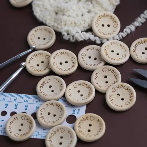 Miniatura 4 de 100 botones de madera hechos a mano de 3/4 pulgadas para manualidades y costura, forma redonda, 2 agujeros, 0.787 in