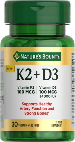 Suplemento de Vitamina D3 K2 de Nature’s Bounty, 4000 UI de Vitamina D3 más 100 mcg de Suplementos de Vitamina K para Adultos para el Apoyo de la