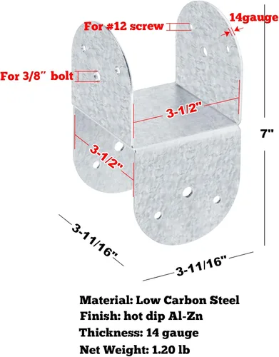 Miniatura 2 de GBGS - Paquete de 4 conectores de poste 4x4, soporte extensor, calibre 14, plateado Conector de poste a haz