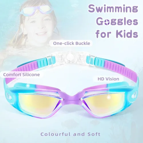 Miniatura 2 de Freela Gafas de natación para niños, paquete de 2 gafas de natación para niños de 3 a 14 años, gafas de natación para niños y niñas, antivaho