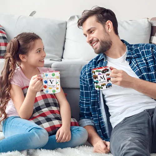 Miniatura 2 de Taza de café personalizada para niños con nombre e inicial, taza de cacao caliente personalizada para niños y niñas, taza de cerámica de 11 onzas