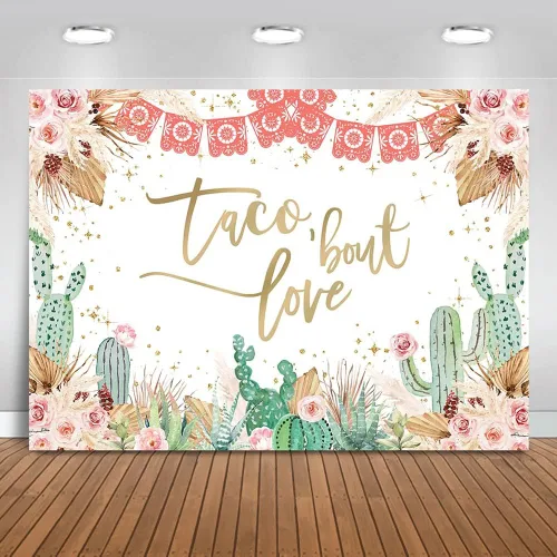 Mocsicka Taco Bout - Telón de fondo de amor, bohemio, floral, mexicano, fiesta nupcial, fondo de cactus, flores de novia, despedida de soltera,